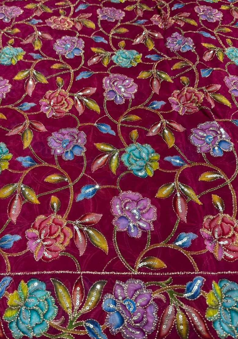 Rani Pink Floral Print Crepe Kurta Set - Indya
