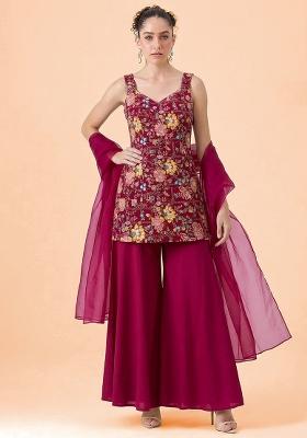 Rani Pink Floral Print Crepe Sharara Set