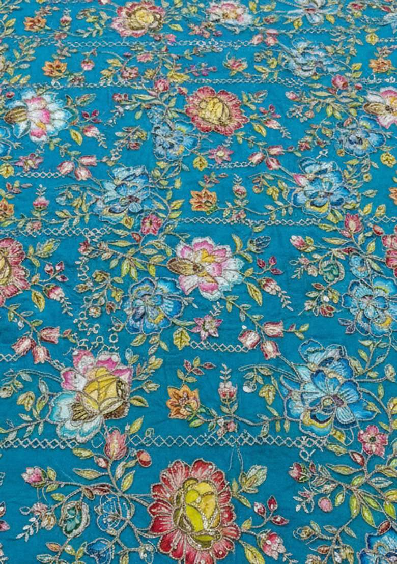 Aqua Blue Floral Print Crepe Sharara Set - Indya