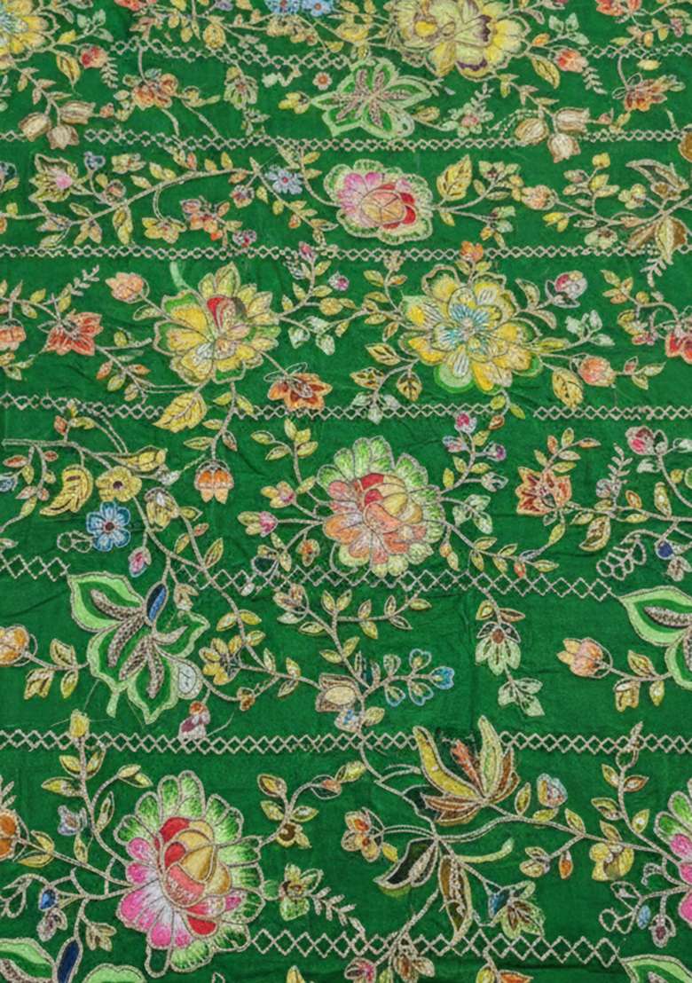 Bottle Green Floral Print Crepe Sharara Set - Indya