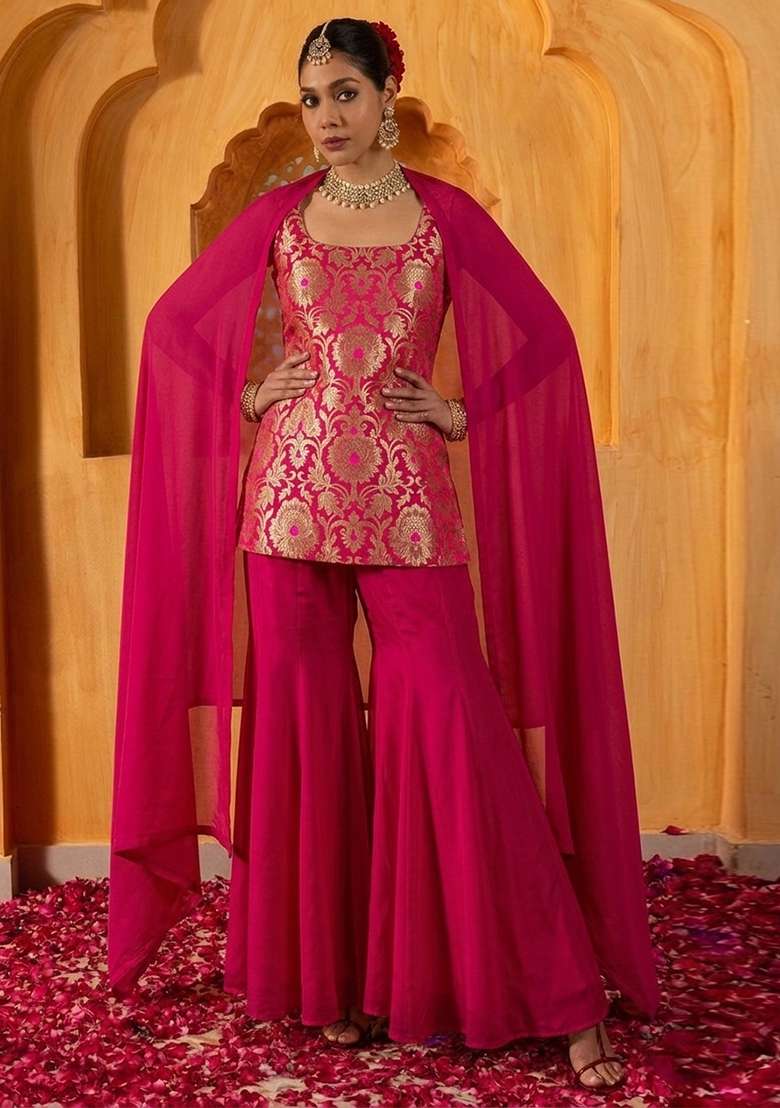 Rani Pink Brocade Sharara Set - Indya