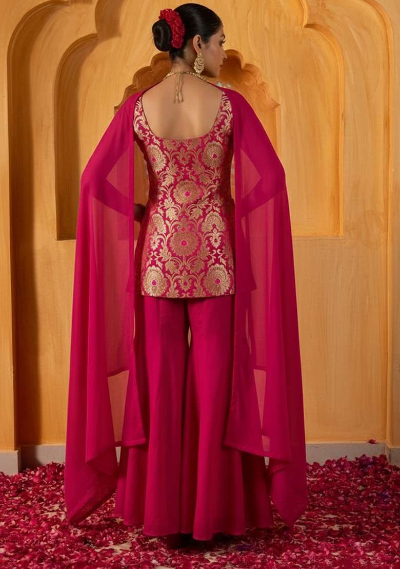Rani Pink Brocade Sharara Set - Indya