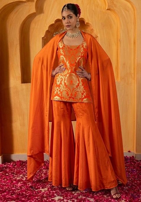 Orange Brocade Sharara Set