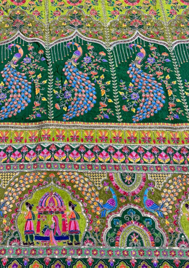 Bottle Green Figure Print Crepe Sharara Set - Indya