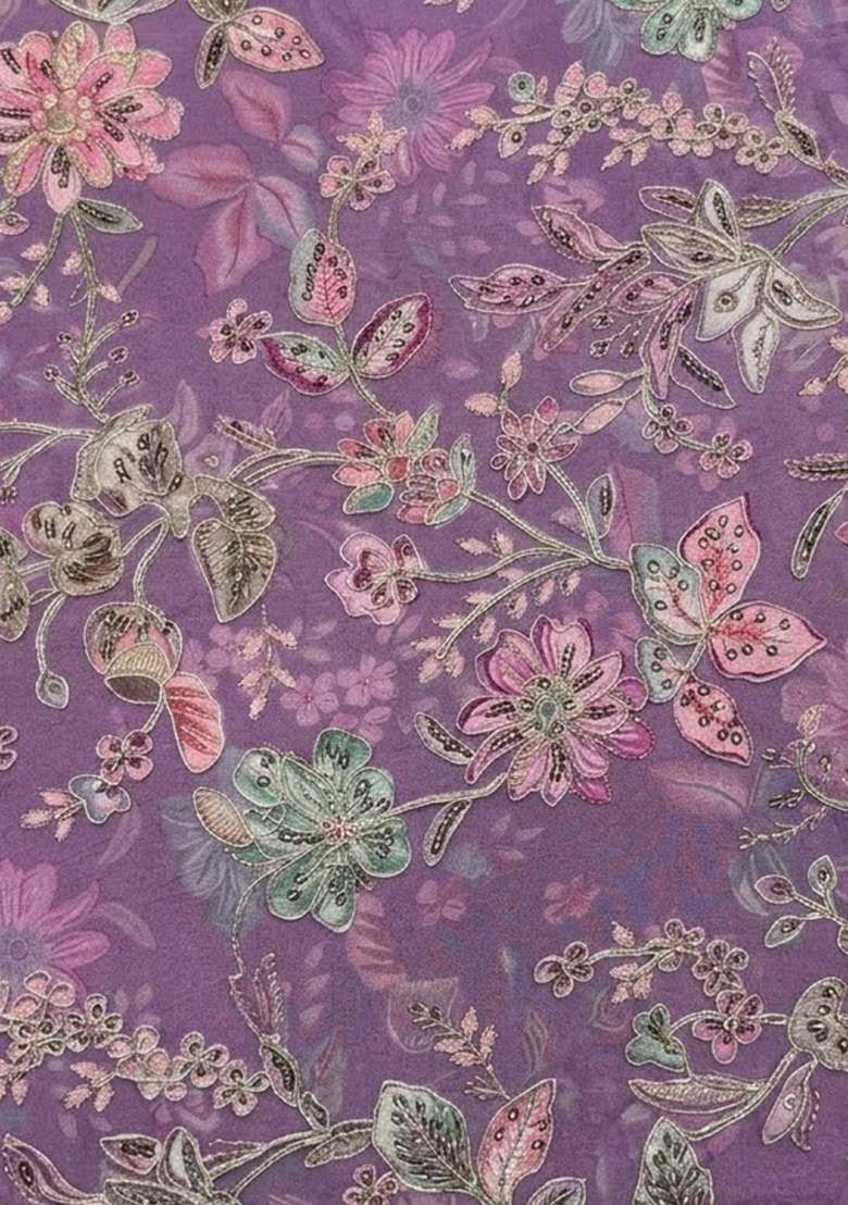 Lavender Floral Print Crepe Sharara Set - Indya