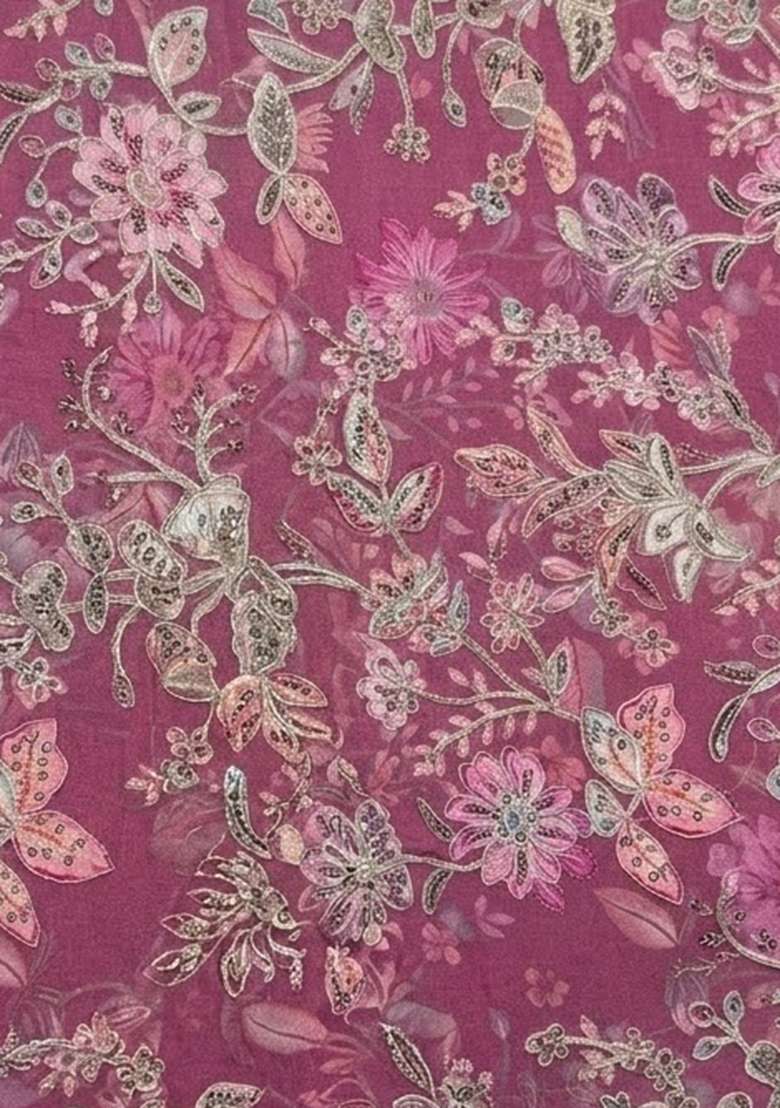 Purple Floral Print Crepe Sharara Set - Indya