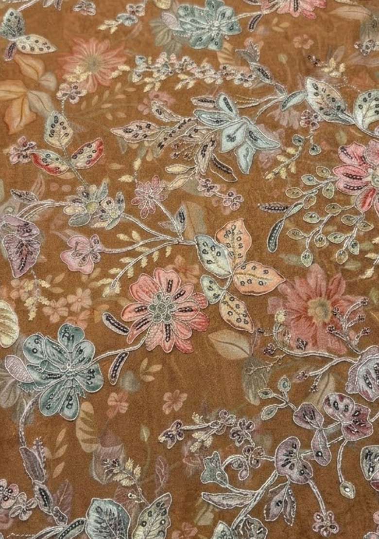 Brown Floral Print Crepe Sharara Set - Indya