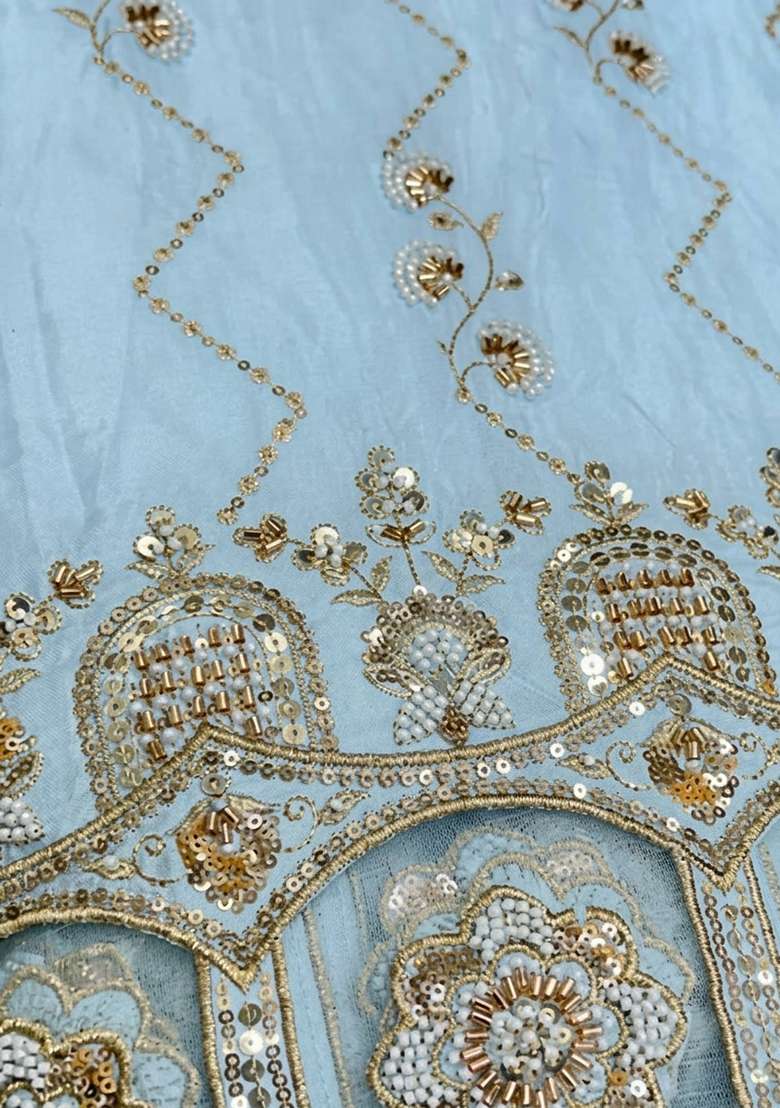 Ice Blue Embroidered Crepe Sharara Set - Indya
