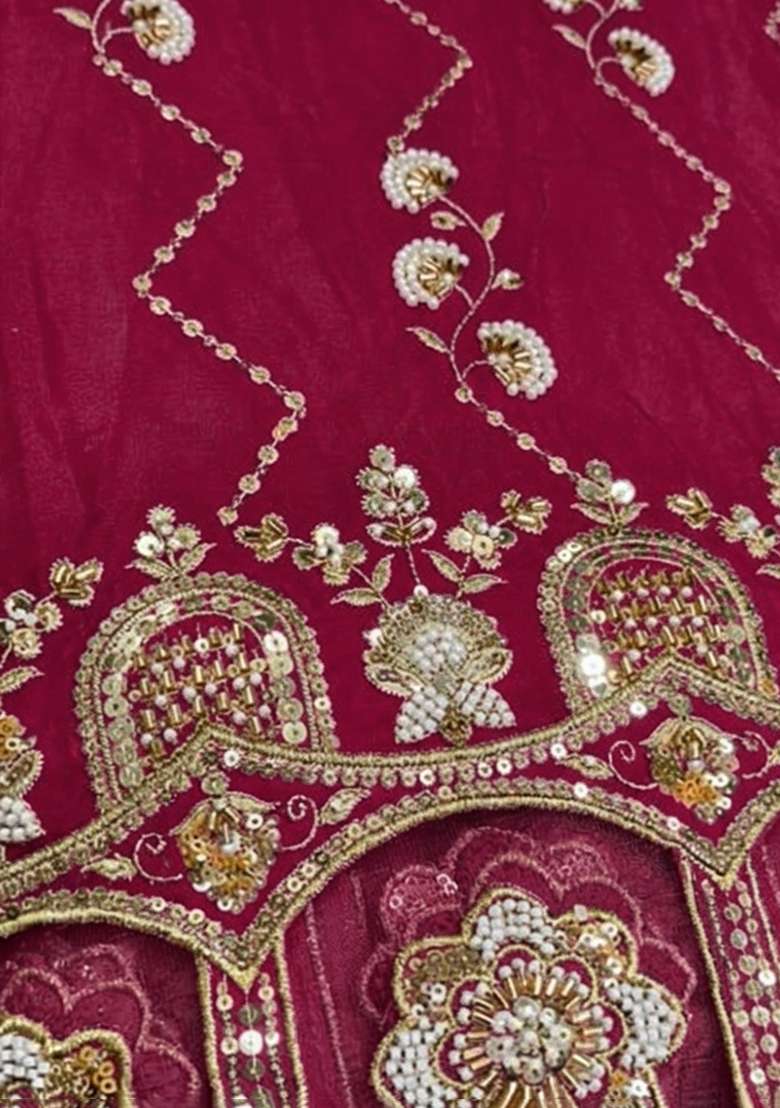 Magenta Embroidered Crepe Sharara Set - Indya