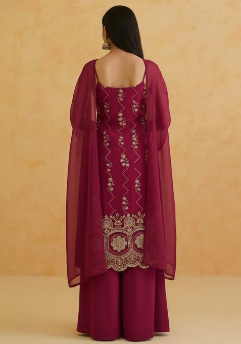 Magenta Embroidered Crepe Sharara Set