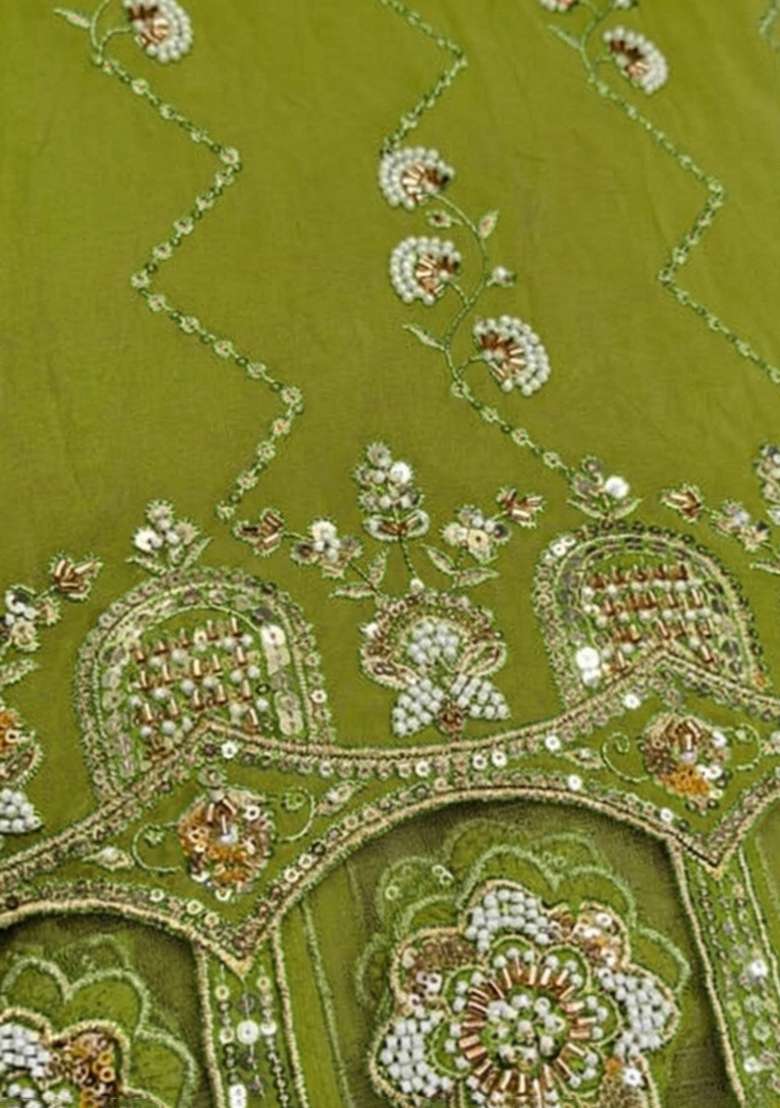 Green Embroidered Crepe Sharara Set - Indya