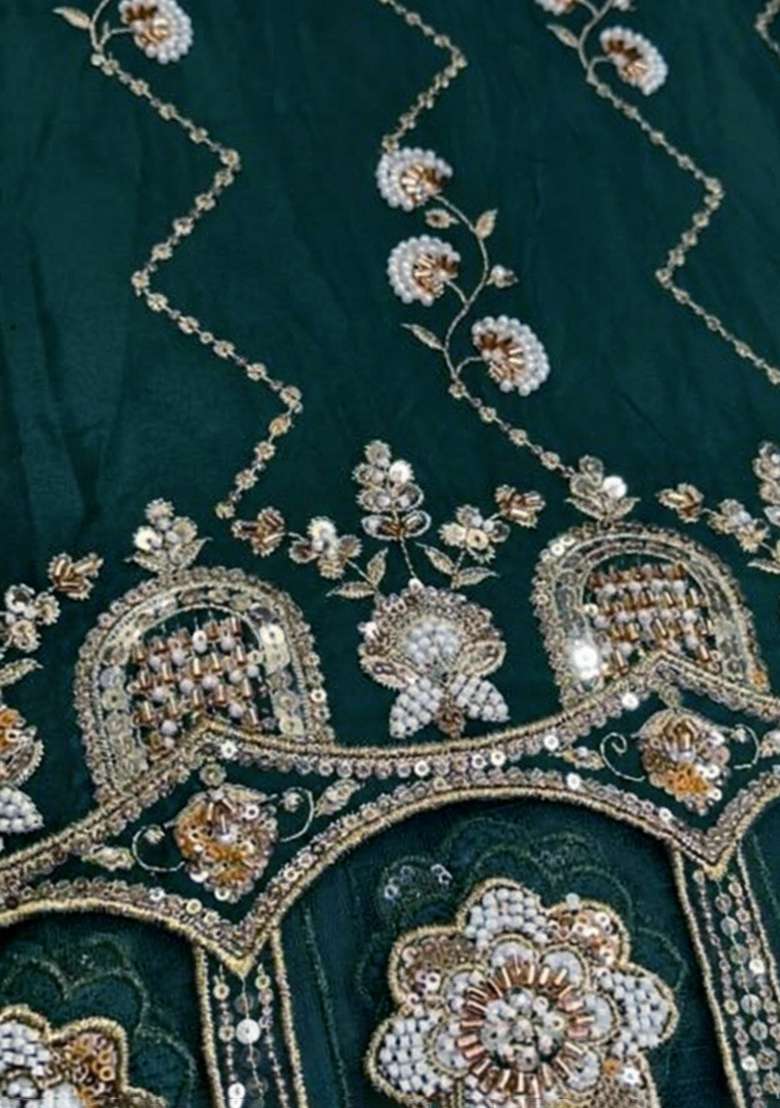 Dark Green Embroidered Crepe Sharara Set - Indya
