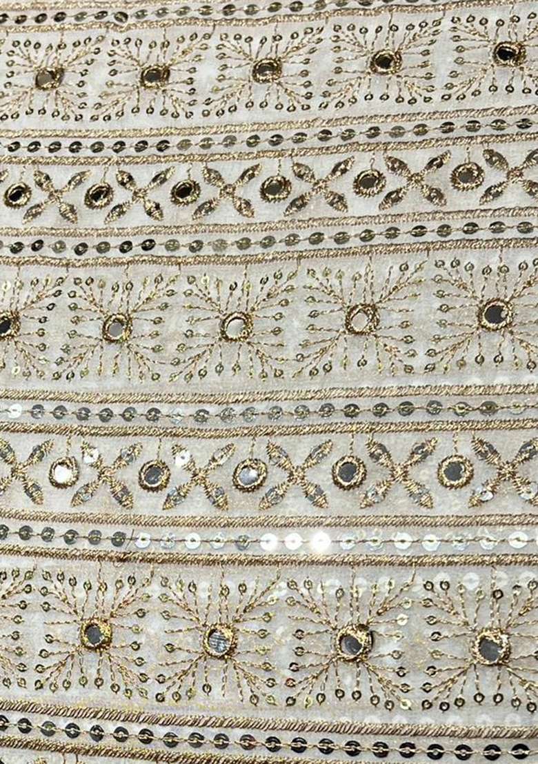 Off White Embroidered Georgette Sharara Set - Indya