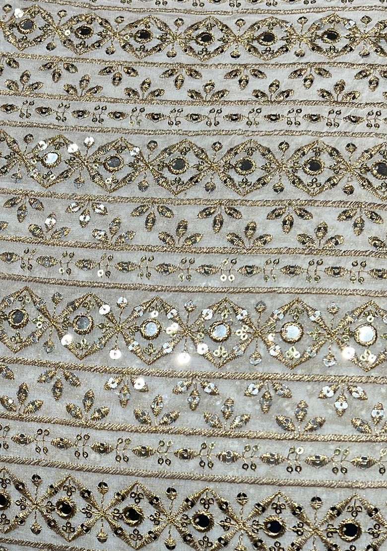 Ivory Embroidered Georgette Sharara Set - Indya