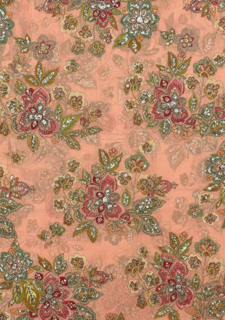 Peach Embroidered Organza Sharara Set - Indya
