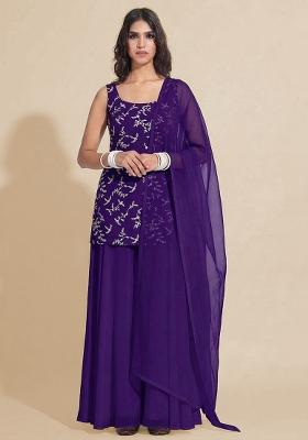 Purple Embroidered Crepe Sharara Set