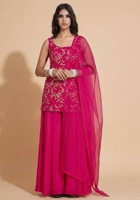 Rani Pink Embroidered Crepe Sharara Set