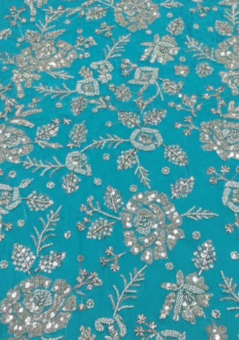 Turquoise Embroidered Tissue Sharara Set - Indya