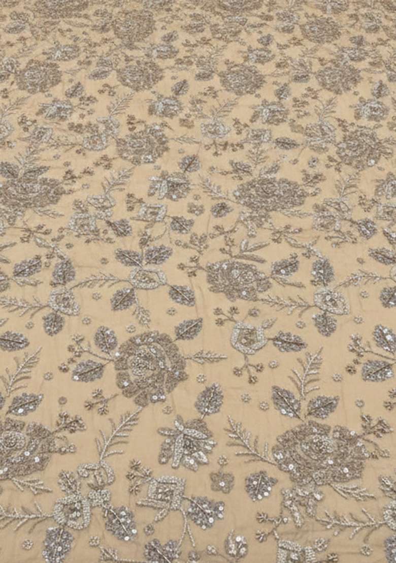 Beige Embroidered Tissue Sharara Set - Indya