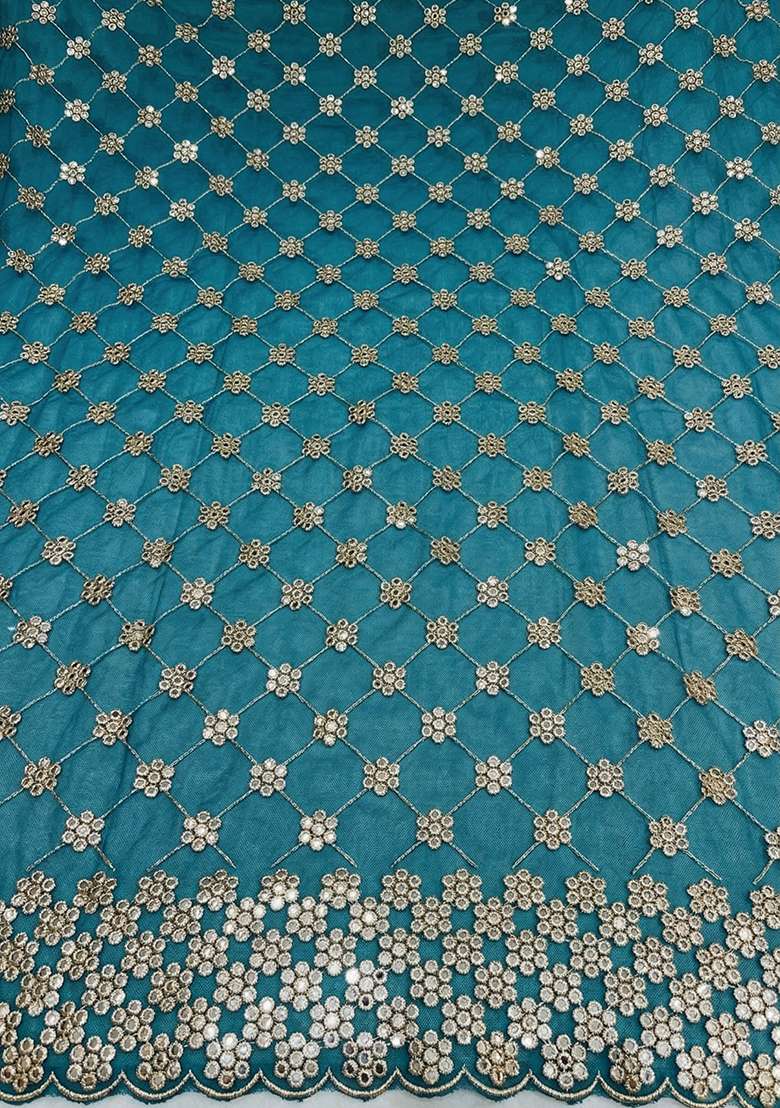 Teal Embroidered Georgette Fusion Set - Indya