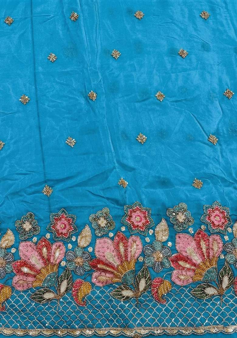 Ocean Blue Embroidered Crepe Kurta Set - Indya