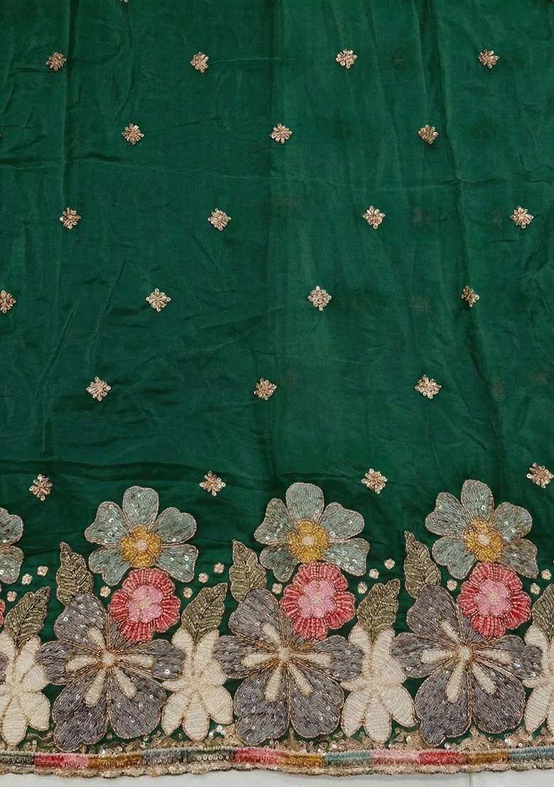 Green Embroidered Crepe Sharara Set - Indya