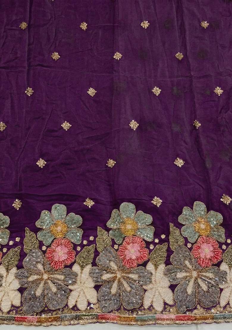 Purple Embroidered Crepe Sharara Set - Indya