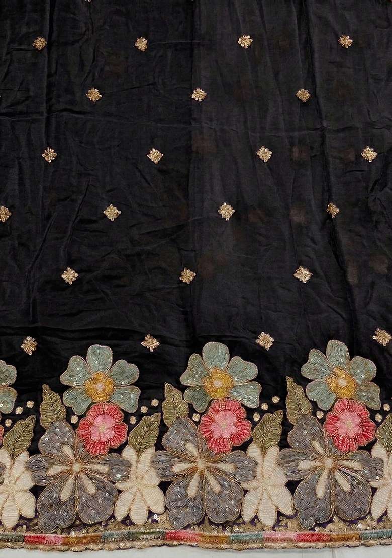Black Embroidered Crepe Sharara Set - Indya