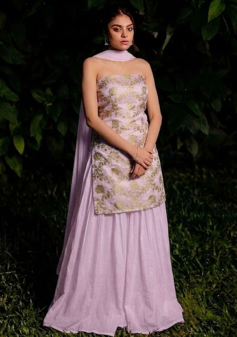 Lilac Chanderi Sharara Set - Indya