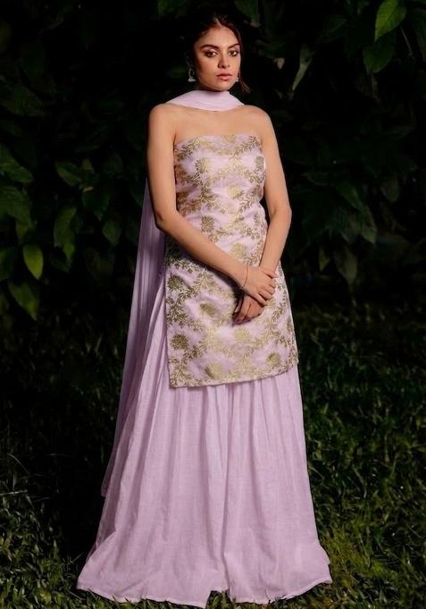 Lilac Chanderi Sharara Set