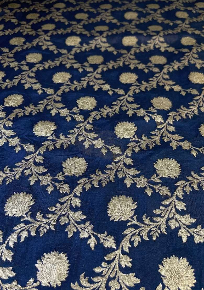 Navy Blue Chanderi Sharara Set - Indya