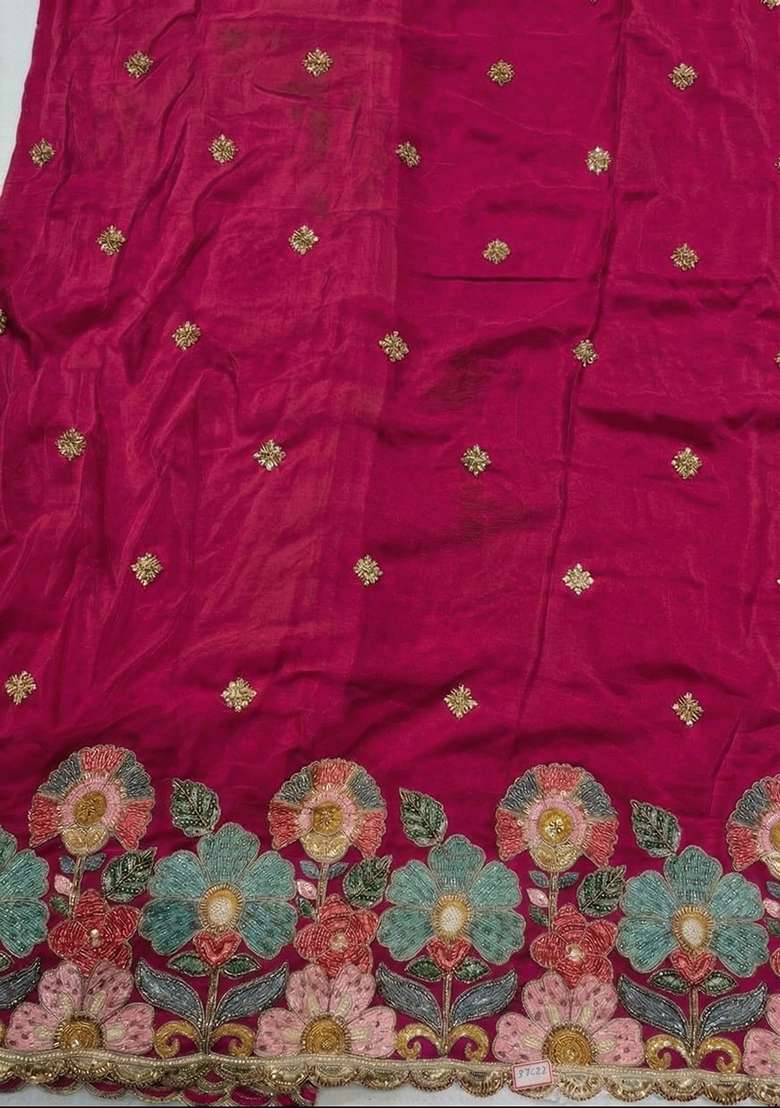 Fuchsia Pink Embroidered Crepe Sharara Set - Indya