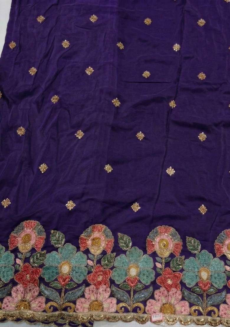 Royal Purple Embroidered Crepe Sharara Set - Indya