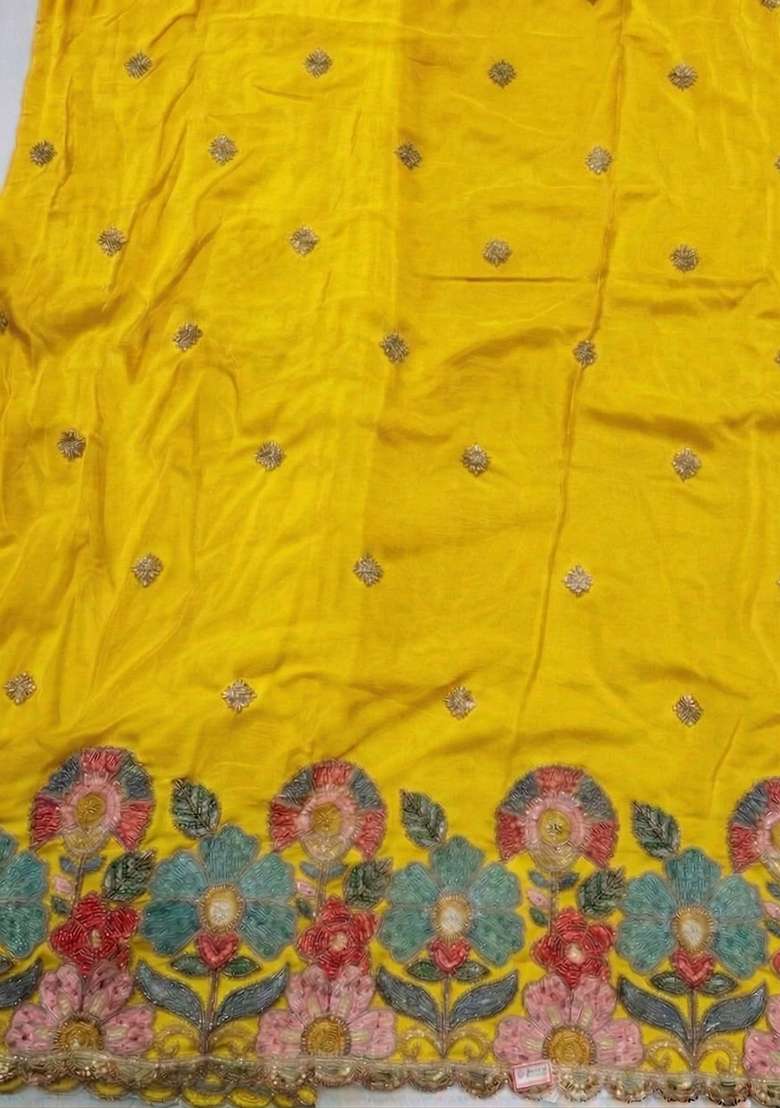 Yellow Embroidered Crepe Sharara Set - Indya