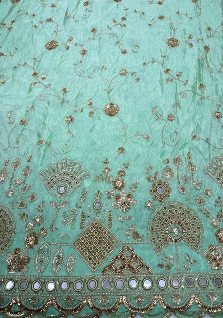 Mint Green Embroidered Cosmos Sharara Set - Indya
