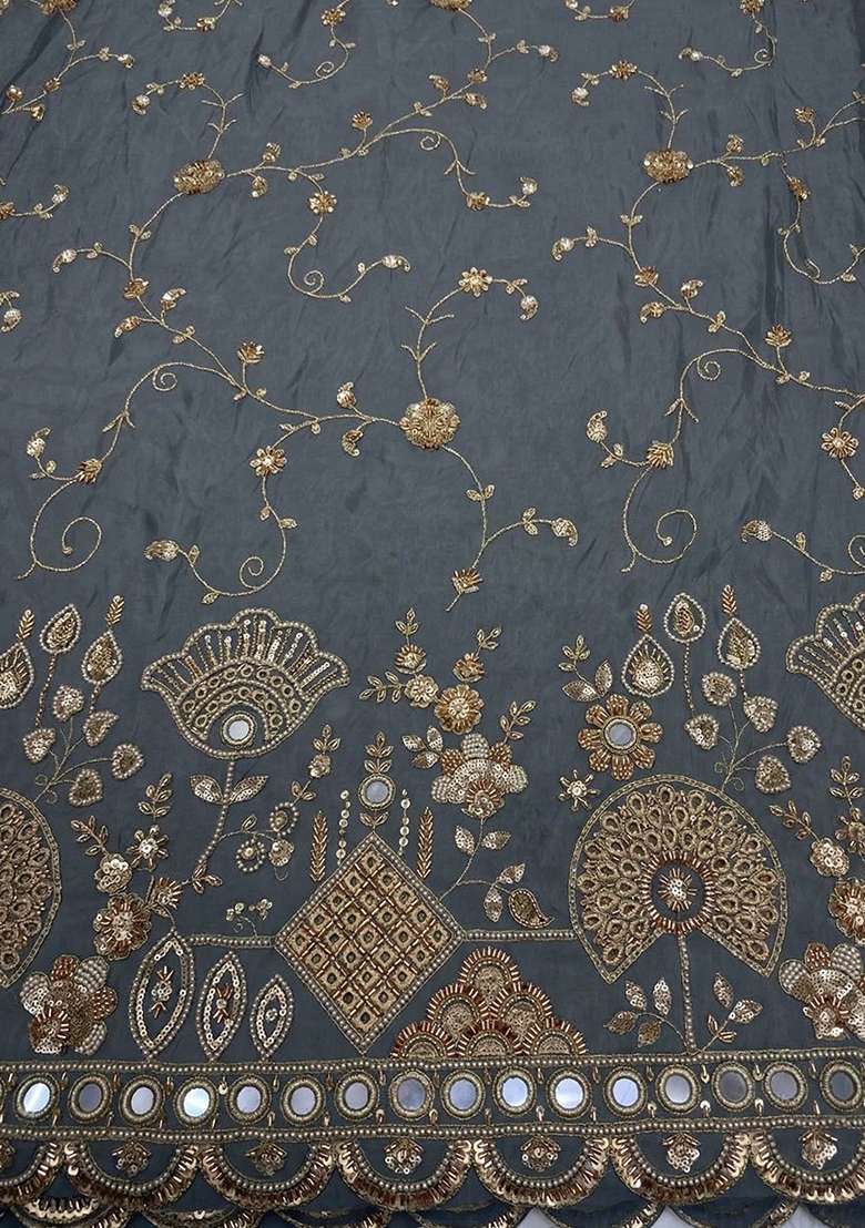 Dark Grey Embroidered Cosmos Sharara Set - Indya