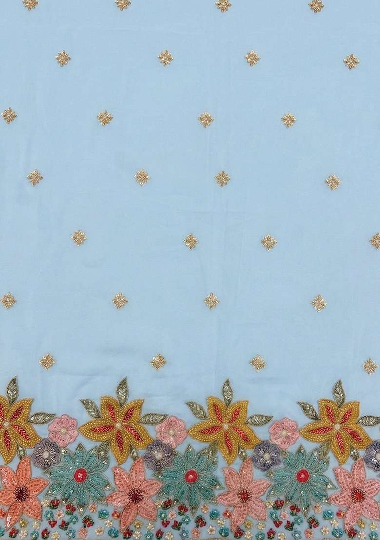 Powder Blue Embroidered Crepe Sharara Set - Indya