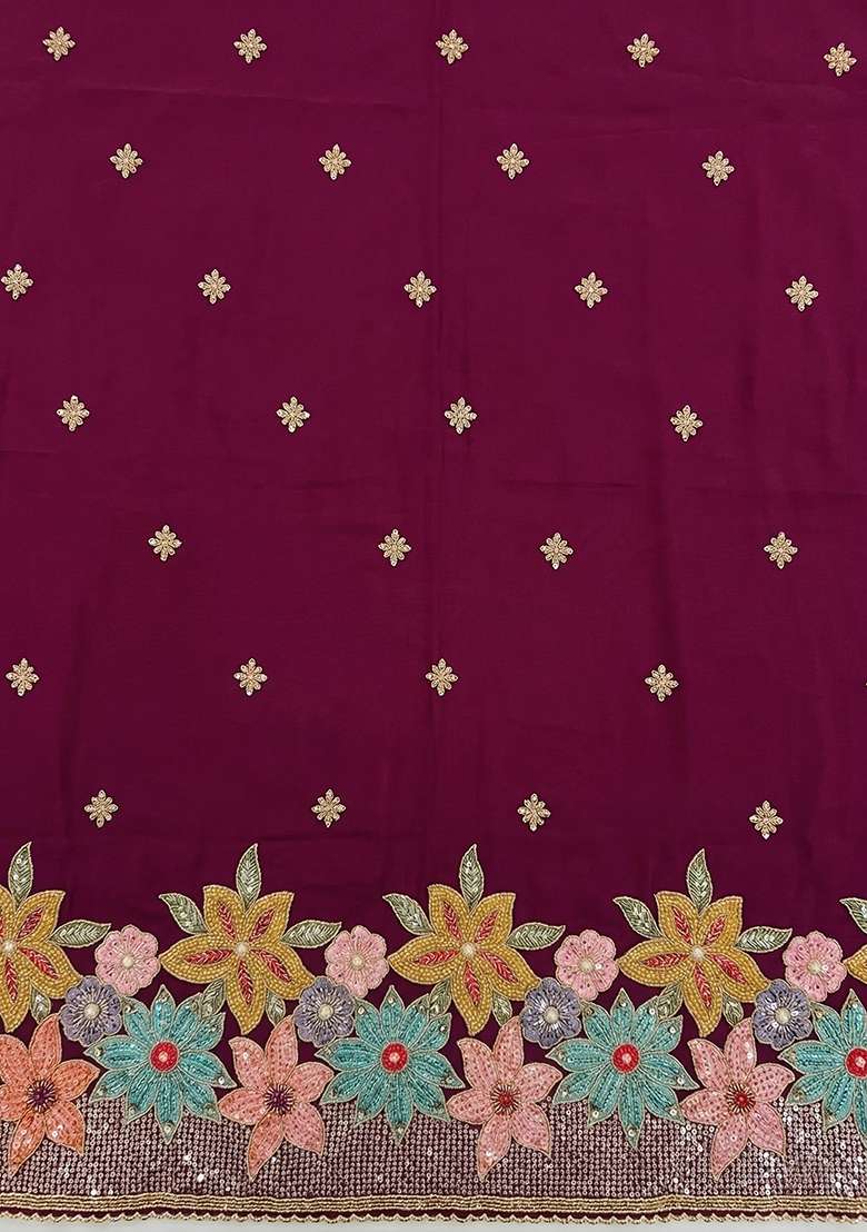 Wine Embroidered Crepe Sharara Set - Indya