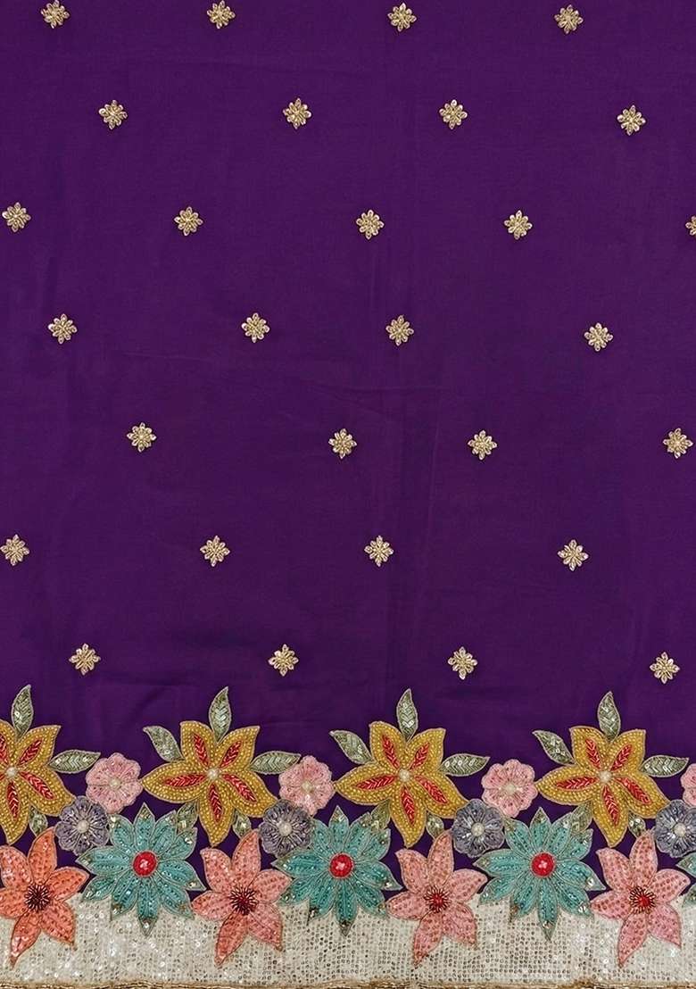 Purple Embroidered Crepe Sharara Set - Indya