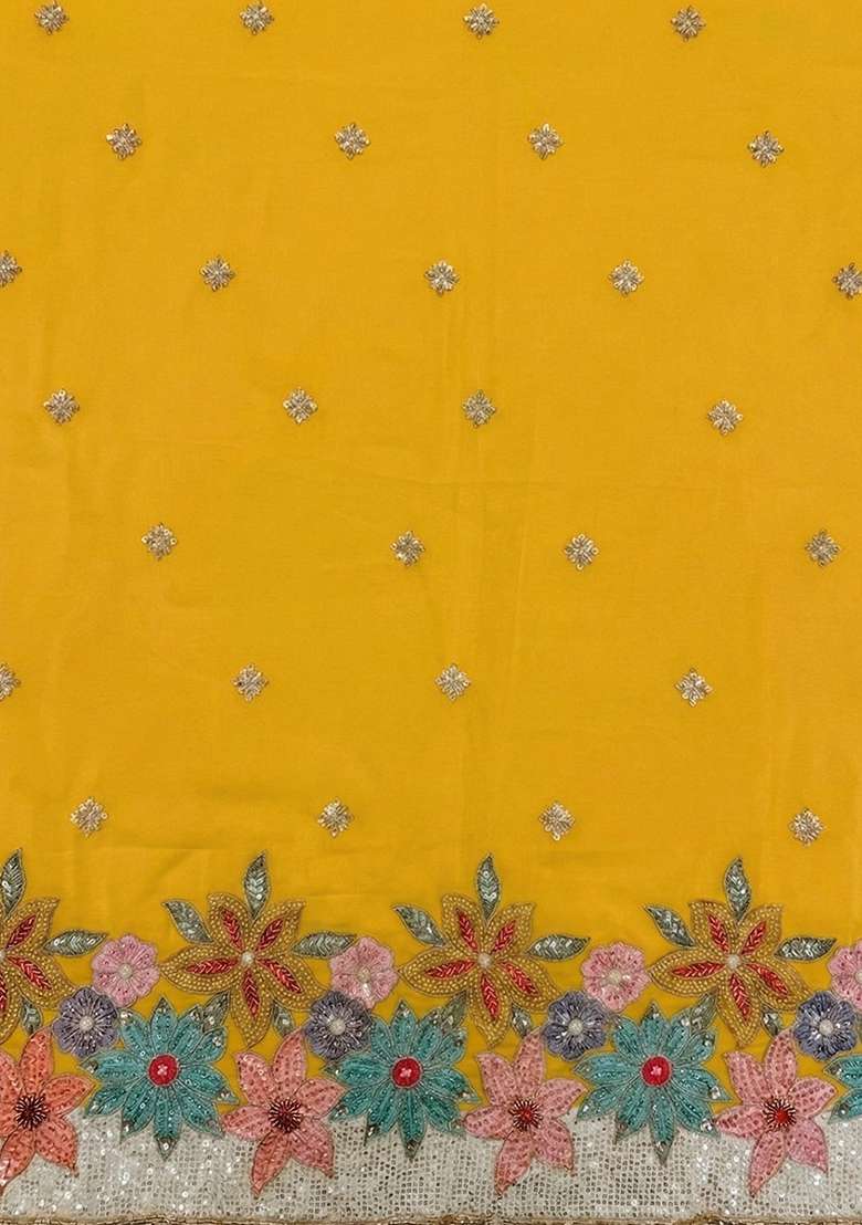 Pink And Yellow Embroidered Crepe Sharara Set - Indya