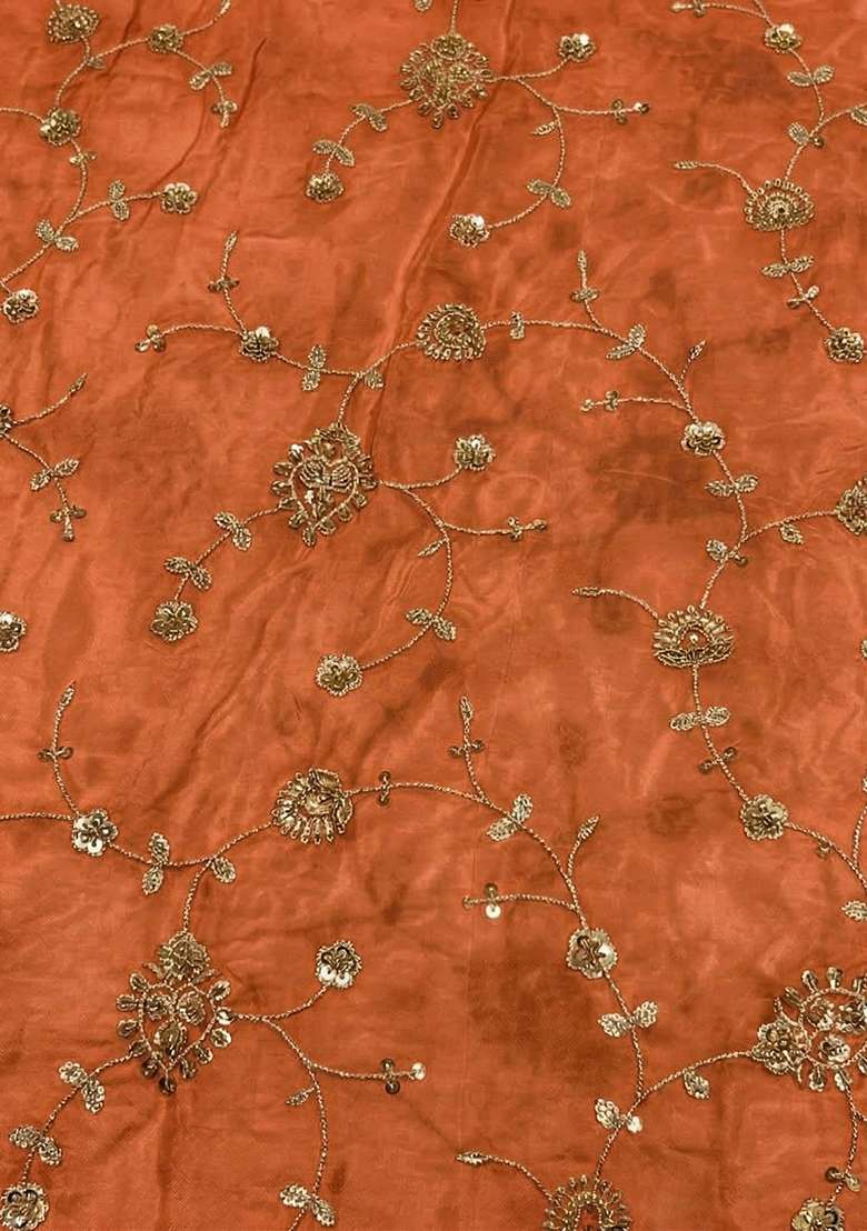 Rust Orange Embroidered Crepe Sharara Set - Indya