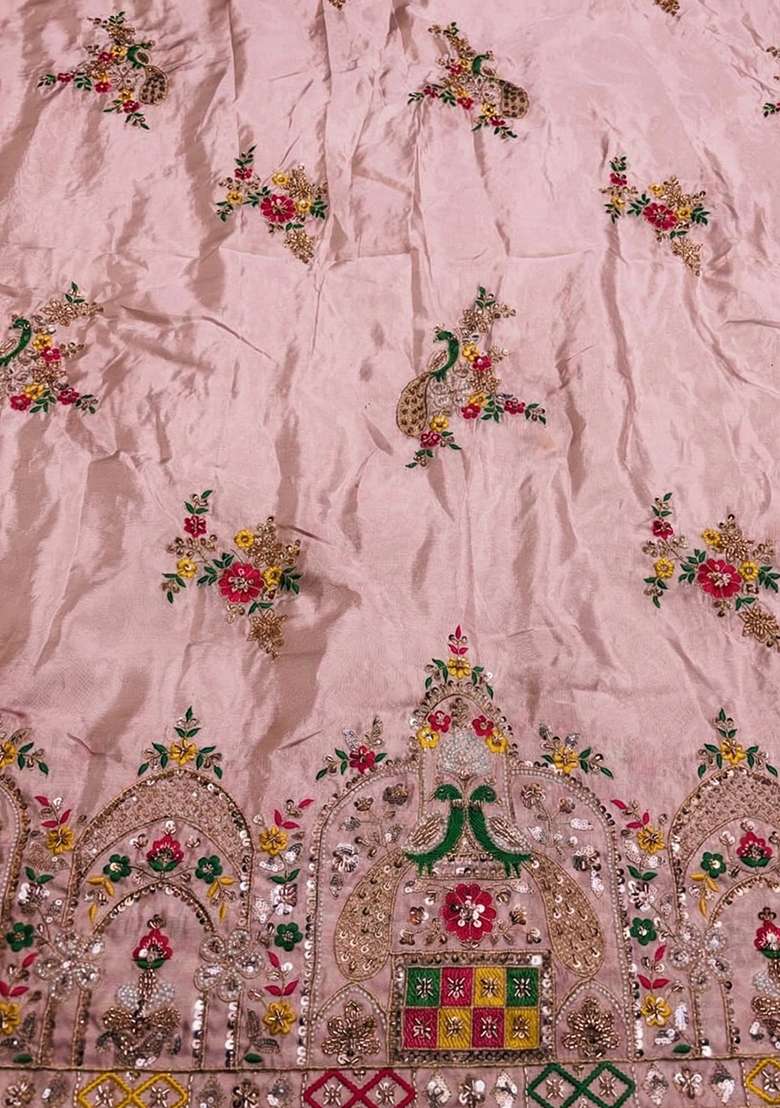 Pink Embroidered Crepe Sharara Set - Indya