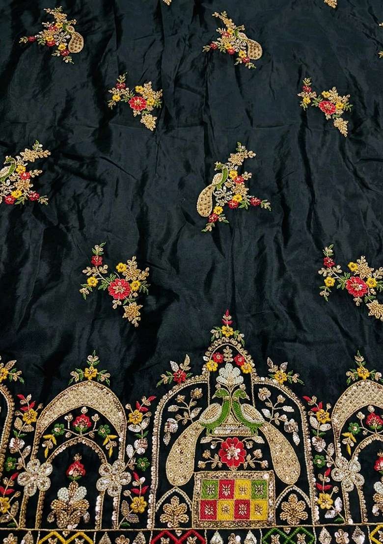 Black Embroidered Crepe Sharara Set - Indya