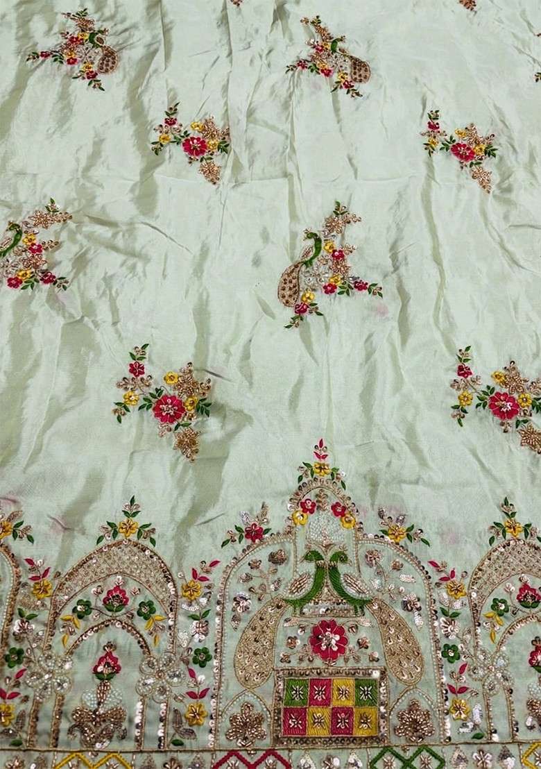 Light Green Embroidered Crepe Sharara Set - Indya