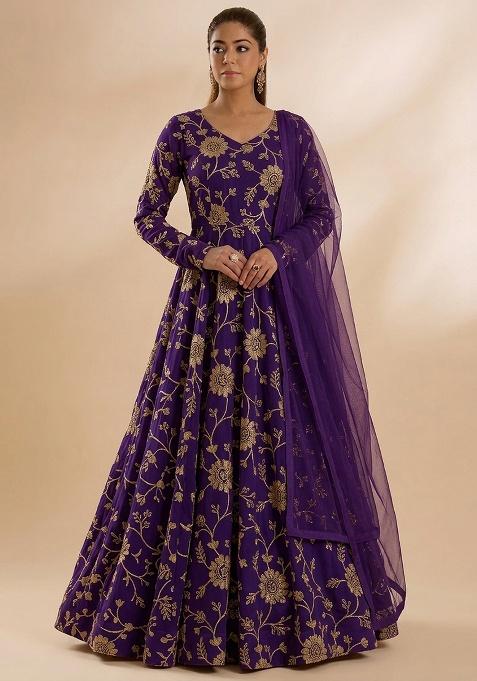 Purple Chanderi Anarkali With Dupatta