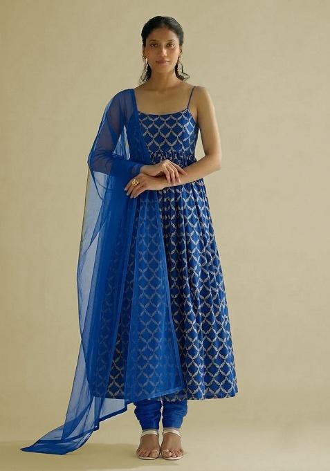 Blue Chanderi Anarkali Set