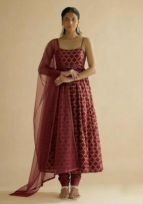Maroon Chanderi Anarkali Set