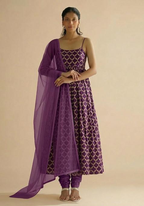 Purple Chanderi Anarkali Set