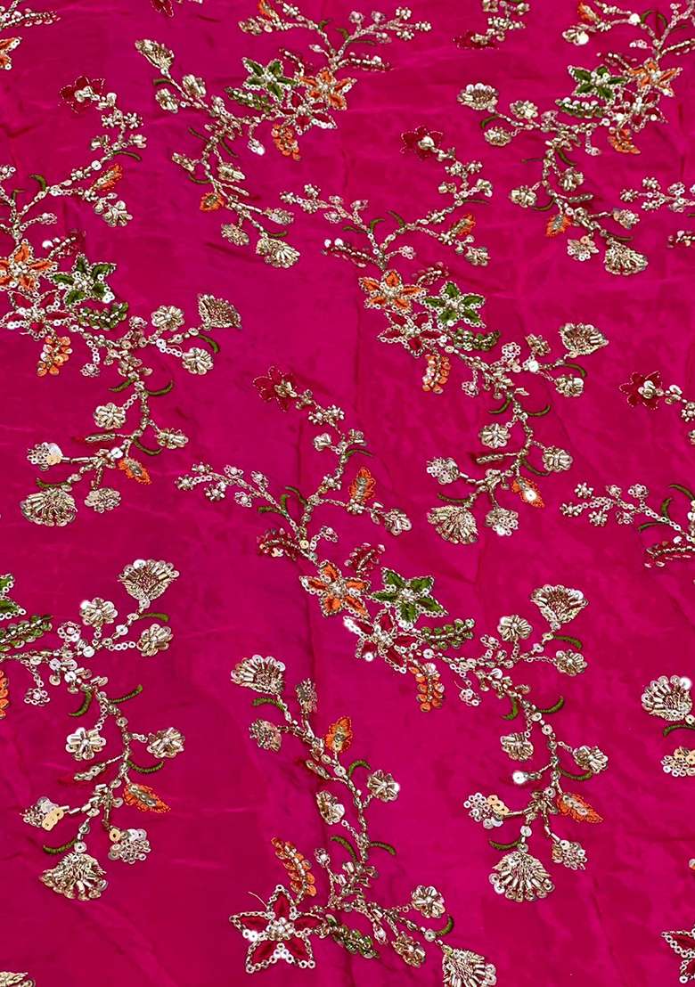 Hot Pink Embroidered Crepe Fusion Set - Indya