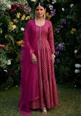 Rani Pink Silk Anarkali With Dupatta